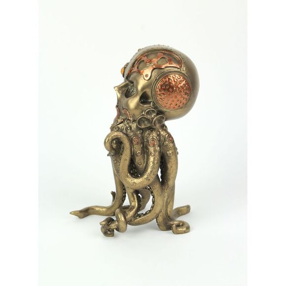 Bronze / Copper Finished Steampunk Human Skull / Octopus Fantasy Tabletop Statue - Picture 4 of 6